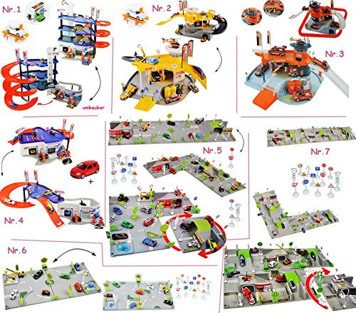 alles-meine.de GmbH Komplettset: 3-D Spielmatte Feuerwehr/Feuerwehrstation - Straße - 1/64 - Verkehrszeichen + Zubehör + Hebebühne + Tankstelle + Auto/Fahrzeuge für Kinder zu..