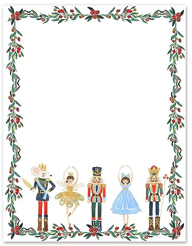 AnyDesign 80Pcs Christmas Stationery Letterhead Paper Nutcracker Border Writing Paper Cartoon Floral Greeting Letter Paper for Xmas Greeting Cards Invitation Office School Printing, 8.5 x 11 Inch