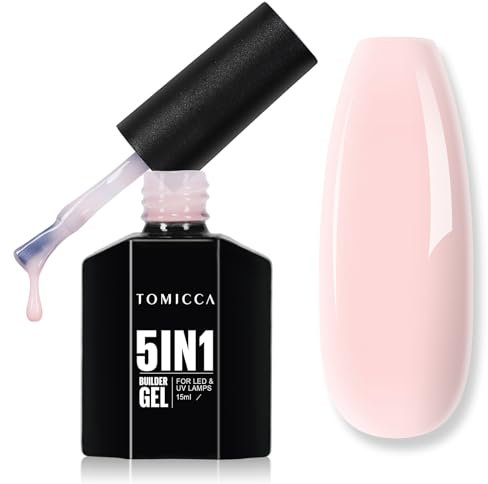 TOMICCA Builder Gel 5 en 1 15ML, Rose Clair Gel Construction Ongle UV, Soak Off UV/LED Gel Ongles pour Nail Extension, Réparation de Manucure, Renforcement, les Décalcomanies et les Bijoux