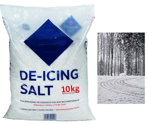 Lizaa Premium Quality 10KG Bag of White De-Icing Grit Salt for Clearing Roads, Paths, Driveways, and Garden Areas - Melts Unwanted Snow with Salt Deicer