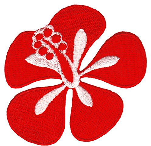 Hibiskus Blüte Rot Aufnäher zum aufbügeln oder aufnähen Bügelbild Blume Aufbügler für Kleidung gestickter Bügelflicken Applikation Patch Größe 6,8 x 5,6 cm