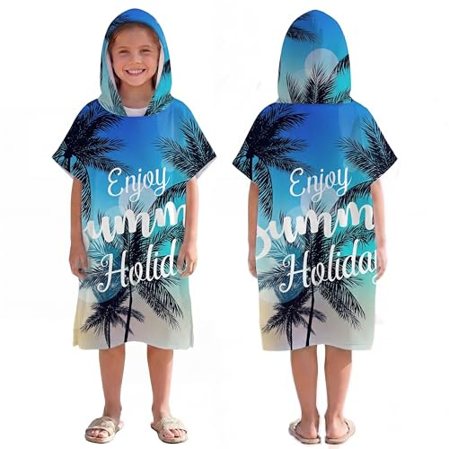 LOMTRATS Snabbtorkande surfponcho, ombyteshandduk, rock huvtröja för vuxna män kvinnor, simning strand surfing dykning hem varma källor bad, Ösemester, Kid-M