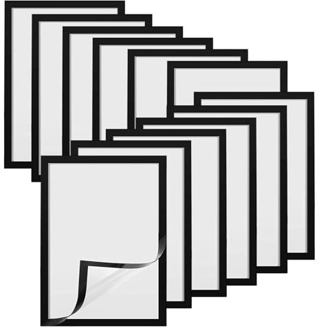 Pasdrucn 12 set Diamond Painting Rahmen, Magnetrahmen Bilderrahmen 20x15cm, Bilderrahmen A5, Selbstklebend Magnetisch Bilderrahmen, Durable Info-Rahmen Für Wanddekoration Zu Hause Anzeigen(A5,Schwarz)