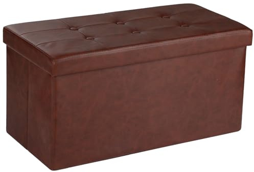 COSYLAND Sittpall sittbänk med förvaringsutrymme, vikbar sittkista, fotbänk, förvaringslåda, stoppad pall, linne, 76 x 38 x 38 cm (rödbrun)