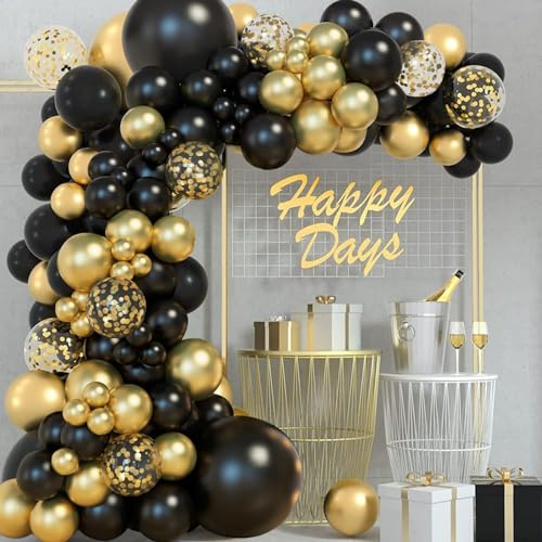 Schwarz Gold Luftballon Girlande, 111 Ballongirlande mit Luftballons Schwarz Gold, Ballon Girlande Schwarze Goldene für Geburtstagsdeko Graduation Abschluss Abiball Dekoration Hochzeit Baby Shower