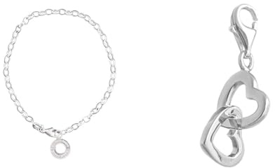 THOMAS SABO Damen Charm-Fußkette Classic 925 Sterling Silber X0034-001-12 & Damen Charm-Anhänger Herzen Charm Club 925 Sterling Silber 0773-001-12
