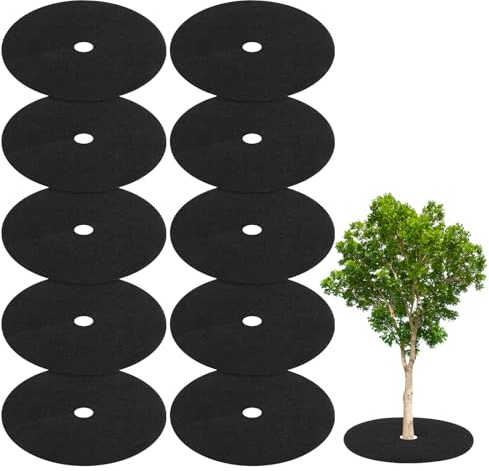 M METERXITY 10 Pack Non Woven Tree Cover Rings,24.4 Inch Tree Protector Weed Fabric Cover,Apply To Garden Tree Mulch Ring/Tree Ring Mulch Mat/Landscape Fabric(Round Black)