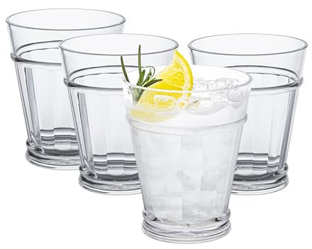 bzyoo Juego de vasos cortos Liberty de 14 onzas, 4 piezas, sin BPA, plástico de grado alimenticio a prueba de roturas, vasos de cóctel duraderos para whisky, escocés y bebidas frías