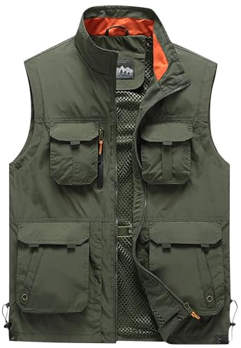 Men's Gilet Safari Hiking Outdoor Waistcoat Jacket Casual Multi Pocket Cargo Vest Jackets Multifunctional Breathable Running Sports Vest Lightweight Photo Working Fishing Hunting Hiking Gilets Top