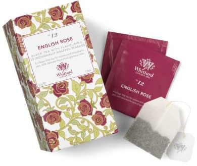 Whittard® | Thé noir à la rose anglaise | Thé noir saveur pétale de rose - 25 filtres à thé | Coffret Thé Noir et Roses
