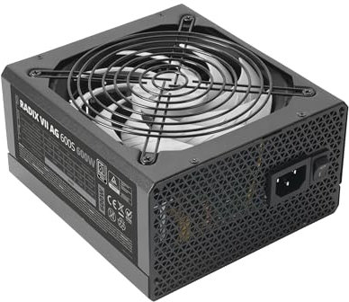 Tacens Radix VII AG 600S, Alimentation PC ATX 600W, Garantie 10 Ans, 80Plus Silver, 87% d’Efficacité, Technologies SMD et DC-DC, Ventilateur AI-RPM 140mm FDB, Condensateurs Japonais TK 105º, Noir