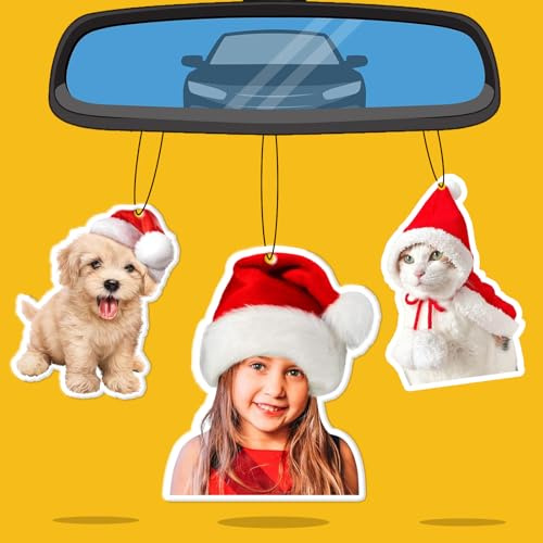 Personalisiert Foto-Dekor zum Aufhängen im Auto, doppelseitiges Auto-Lufterfrischer-Ornament Duft Auto Personalisiert mit Text und Foto, Autoanhänger für Rückspiegel (Besondere Form)