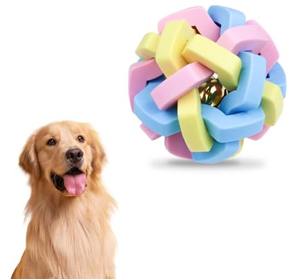 LuckyOpt Hunde mit Gummiball, 8.5cm interaktiver Hundeball, Farbiger elastischer Gummi, mit Glocken, Anti-Biss-Gummiball, für Zahnreinigungstraining (Macaron)