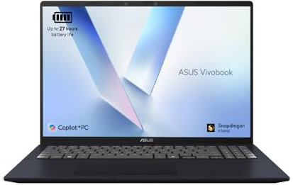 ASUS Vivobook 16 X1607QA Laptop| 16.0-inch 16:10 WUXGA Screen | CoPilot+ PC | Qualcomm Snapdragon X X1-26-100 Processor | 16GB RAM | 512GB PCIe G4 SSD | 19 Hour Battery Life | Windows 11 Home