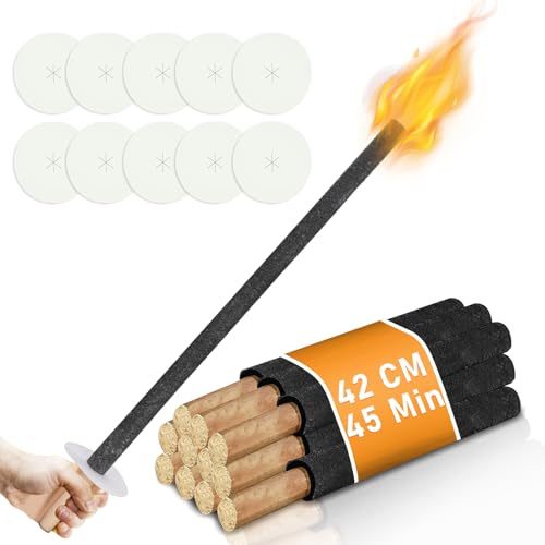 Ansobea 10 Stück Wachsfackel, 42cm Fackel mit 45 Minuten Brenndauer mit Handschutz, Fackeln für draußen, Lagerfeuer, Outdoor