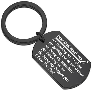 BEKECH Hockey Dad Ice Hockey Keychain Sport Gift Dear Dad Thank You for Teaching Me to Skate (black)