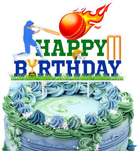 Décoration de gâteau d'anniversaire sur le thème du cricket - Impression double face - Thème sport - Décoration de gâteau pour enfants et adultes