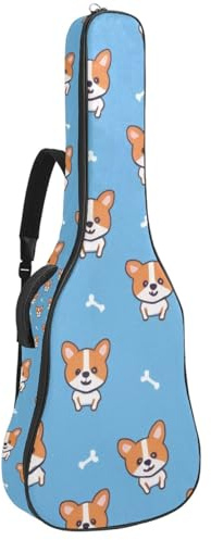 KengjuTesu 43 Zoll Akustikgitarre Softcase mit Rucksackgurt und 2 Taschen Cartoon Corgi Dog, keine Polsterung Rucksack Wasserdicht Oxford Tuch Bassgitarre Gigbag für Konzertgitarren, mehrfarbig,
