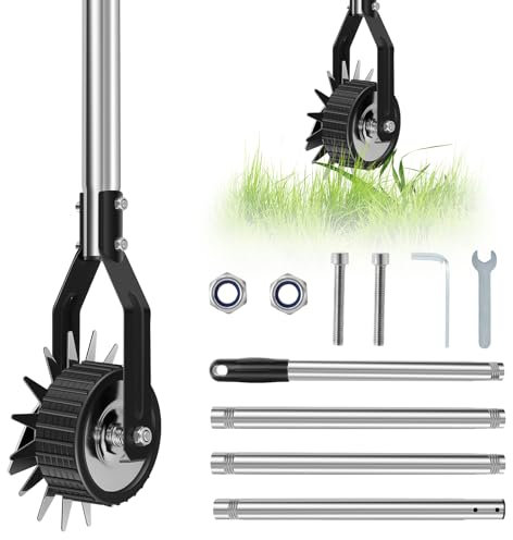 Lawn Edger Side Wheel Rotary Edger Manual Lawn Grass Edging Tool Garden Edger Tool Handheld Grass Trimmer Sidewalk Rotary Shear for Garden Lawn(1.6m Handle)