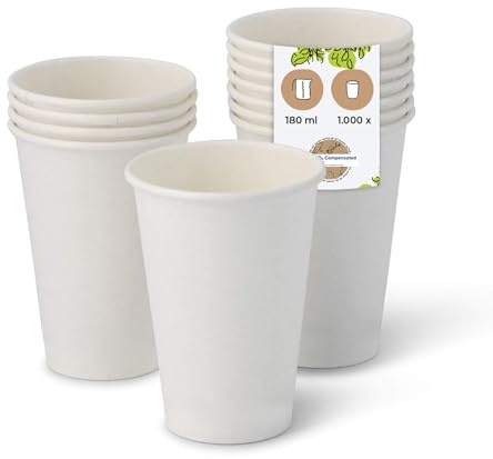 BIOZOYG Pappbecher 1000 Stück 180 ml / 7,5 oz, weiß - Becher für Heißgetränke - Kaffeebecher to go aus Pappe - Einwegbecher, Alternative zu Styroporbecher