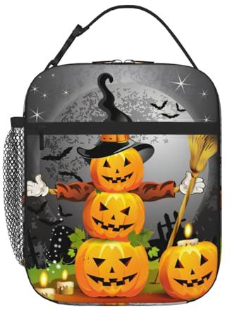EdWal Bolsas de almuerzo de gran capacidad con estampado de calabaza de Halloween para mujeres y hombres, lonchera para adultos para picnic