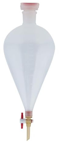 Embudo de decantación de polipropileno de 1000 ml, embudo de decantación cónico con llave de paso de polipropileno y tapón de PTFE, paquete de 1