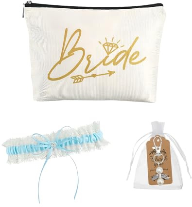 XFSRG Kit Addio al Nubilato Sposa e Amiche con Pochette Bride Giarrettiera in Pizzo Portachiavi con Perle e Ali Sacchetto Organza Etichette Ringraziamento Accessori Eleganti per Matrimonio