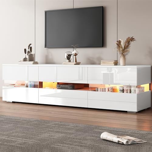 Easexcy Mueble moderno para TV de alto brillo, 160 x 39 x 45 cm, con iluminación LED, 2 puertas, 1 cajón, compartimento abierto, apto para televisores de 70 pulgadas