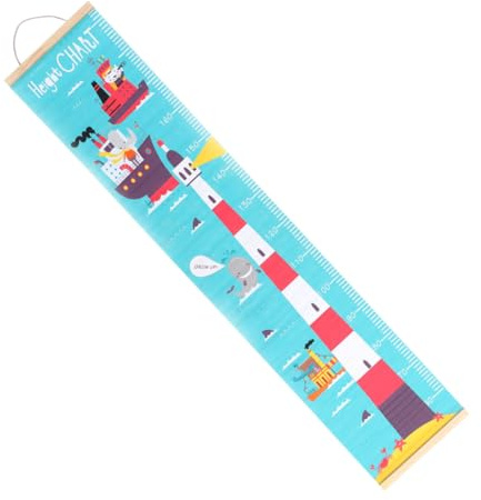 LRXIYODE Nordische Wachstumstabelle für Kinder zum Aufhängen Holz und Ölleinwand mit Leuchtturm Motiv Leichte Aufhängung und Platzsparend zum Aufrollen für Kinderzimmerdeko
