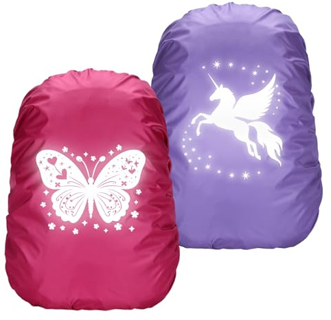 Ycaaeo Regenschutz Schulranzen - Einhorn - Meerjungfrau - Schmetterlinge - Rucksack Regenschutz, Wasserdichter und Reflektierender Rucksack-Regenschutz für Mädchen/Studenten/Outdoor-Aktivitäten