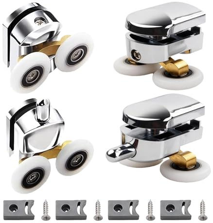 Twin Wheels Shower Door Rollers 25 mm Glass Doors 4-6mm, 4pcs Replacement Parts with Anti-Collision & Screws