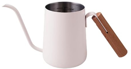 Ronyme Tetera de Goteo Hervidor Cuello de Cisne Jarra para Preparar Café con Fino Fabricada en Acero Inoxidable con Asa de Madera Adecuada para El, Blanco, Individual