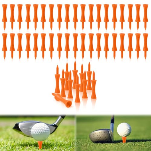FORETOGO Tee da golf in plastica, 100 pezzi, arancione Castle Tees da 70 mm, portatili, riutilizzabili, accessori per allenamento, pratica e uso in campo