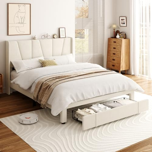 viplov Bett mit Stauraum 160 x 200,Doppelbett, Bettrahmen,Polsterbett mit Stauraum und Lattenrost, unktionsbett Bettgestell,Samt,beige