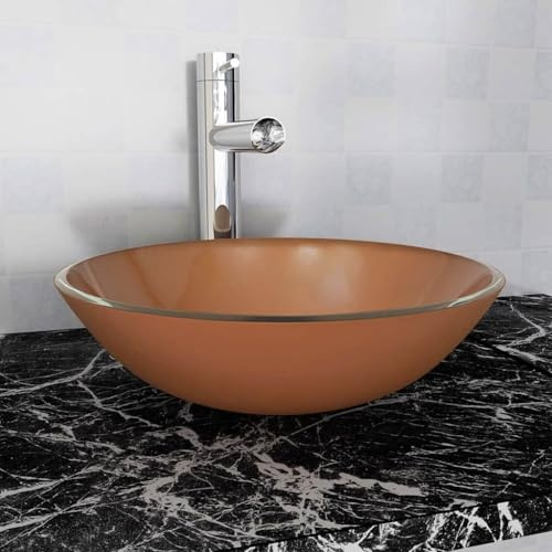 Solivagant Lavabo Verre trempé 42 cm Marron,(7.05 KG)