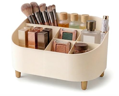Foxence Essentials Organiser Box with 6 Compartments – Stylish Multi-Purpose Storage Tray for Makeup, Beauty, Skincare & Everyday Essentials, Desktop, Dressing Table & Bathroom Organiser in Ivory