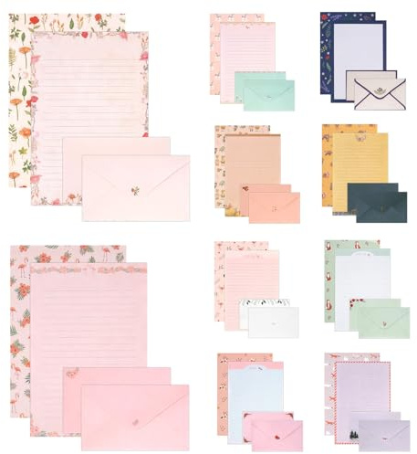 90PCS Writing Paper and Envelopes Sets with 60Pcs Stationery Papers and 30Pcs Gift Envelops Letter Envelopes Set for Birthday Wedding Invitation Greeting Cards (10 Styles)