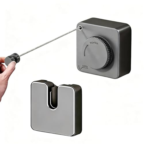 WäScheleine Ausziehbar, Nicht DurchhäNgende Einziehbare WäScheleine Wandmontage Retractable Clothesline 4.6M Edelstahlseil-Grau