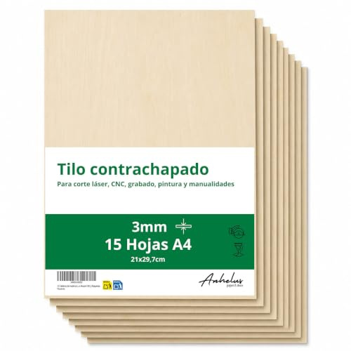 15 Tableros A4 Madera de Tilo contrachapada | 3mm grosor | 21x29,7cm