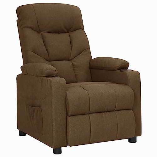 Ziaphsol Relaxfåtölj brunt tyg med justerbart ryggstöd och fotstöd för vardagsrum sovrum kontor lounge sittmöbler med armstöd, stabil trä-metallram, ergonomisk, roterbar