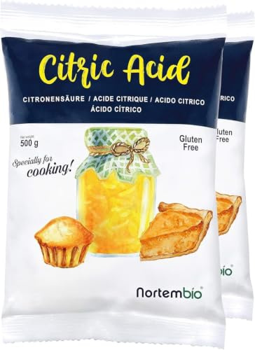 Nortembio Ácido Cítrico en Polvo 2 x 500 g Aditivo Alimentario 100% Natural Pureza Gourmet, Ideal para Repostería, Bebidas y Conservas Caseras + Incluye eBook de Regalo