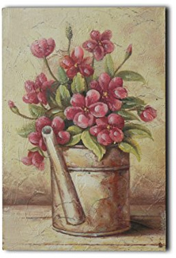 CVHOMEDECO. Pintura bajo relieve muerta pintada a mano sobre marco de madera regadera con imágenes de flores rosas para pared, 20,3 x 30,4 cm