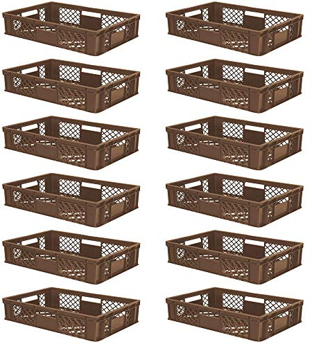 BRB 12x Eurobehälter/Stapelkorb durchbrochen, PE-HD, Industriequalität, lebensmittelecht, LxBxH 600x400x150 mm, braun