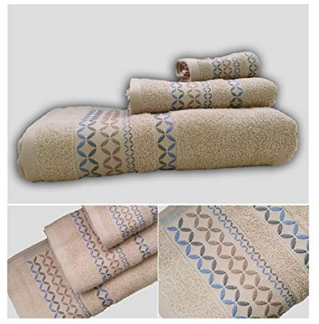 Energy Colors Textil - Hogar - Cenefa Turca - Juego de Toalla 3 Piezas 100% Algodón de 500 Gramos (Camel)