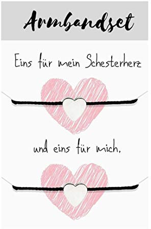 Edelschnitte Armbandset Schwesterherz Edelstahl & WASSERFEST Schwarz Silber Freundschaftarmband Freundschaftsbänder Geschenk Geschwisterliebe Schwester