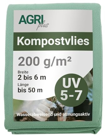 AGRI plus Kompostvlies I 6 x 10 m I Verschiedene Maße I Reißfestes 200 g/m² Abdeckvlies für Kompost I Polypropylen Vlies für langfristigen Schutz I Kompost-Abdeckung wetterfest & UV-beständig