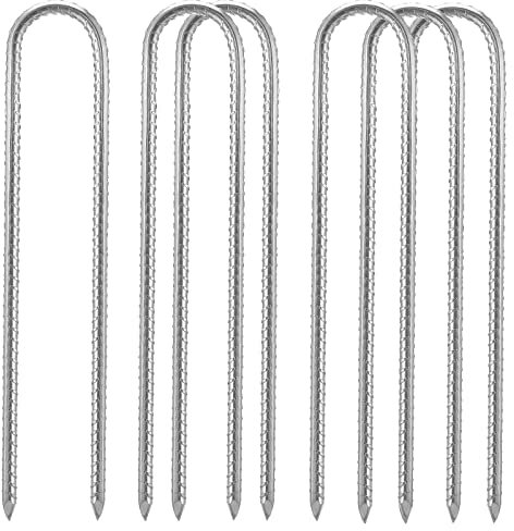 6 Pack Tent Pegs Metal Heavy Duty 12 Inch Galvanised Ground Rebar Stakes, U Shaped Trampoline Pegs Ground Anchor Pegs for Camping, Marquees, Bouncy Castle, Gazebos, Football Nets, Swing