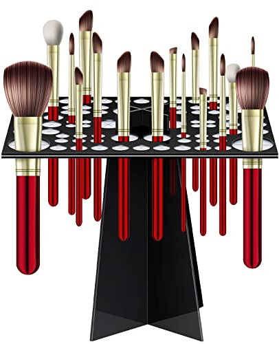 72 Holes Acrylic Makeup Brush Stand - Collapsible Holder & Dryer for Makeup Artist, Nail Brush, Paintbrush, Black