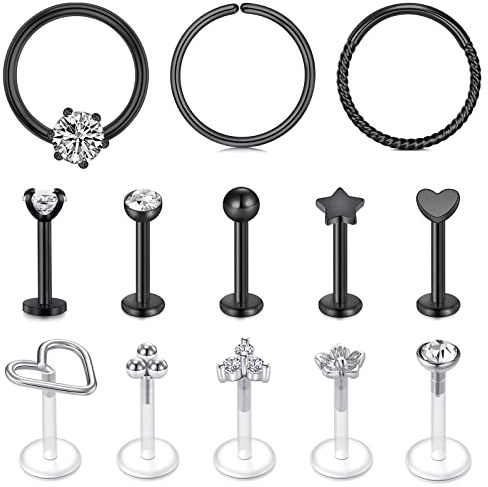 AceFun 1,2mm 8mm 16G Lippenringe Lippen stecker schwarz helix tragus piercing Edelstahl Labret Monroe Lippenringe Nagel Tragus Helix Ohrringe Ohrstecker Ring Medusa Piercing Schmuck