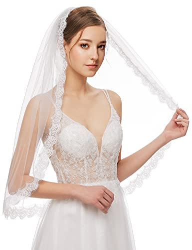 Yolev Schleier Braut Hochzeit Einfacher Tüll Brautschleier 1 Schicht Spitze Fingerspitze Braut Tüll mit Kamm Geeignet für Hochzeit Junggesellinnenabschiede Haarschmuck Hochzeit JGA Schleier